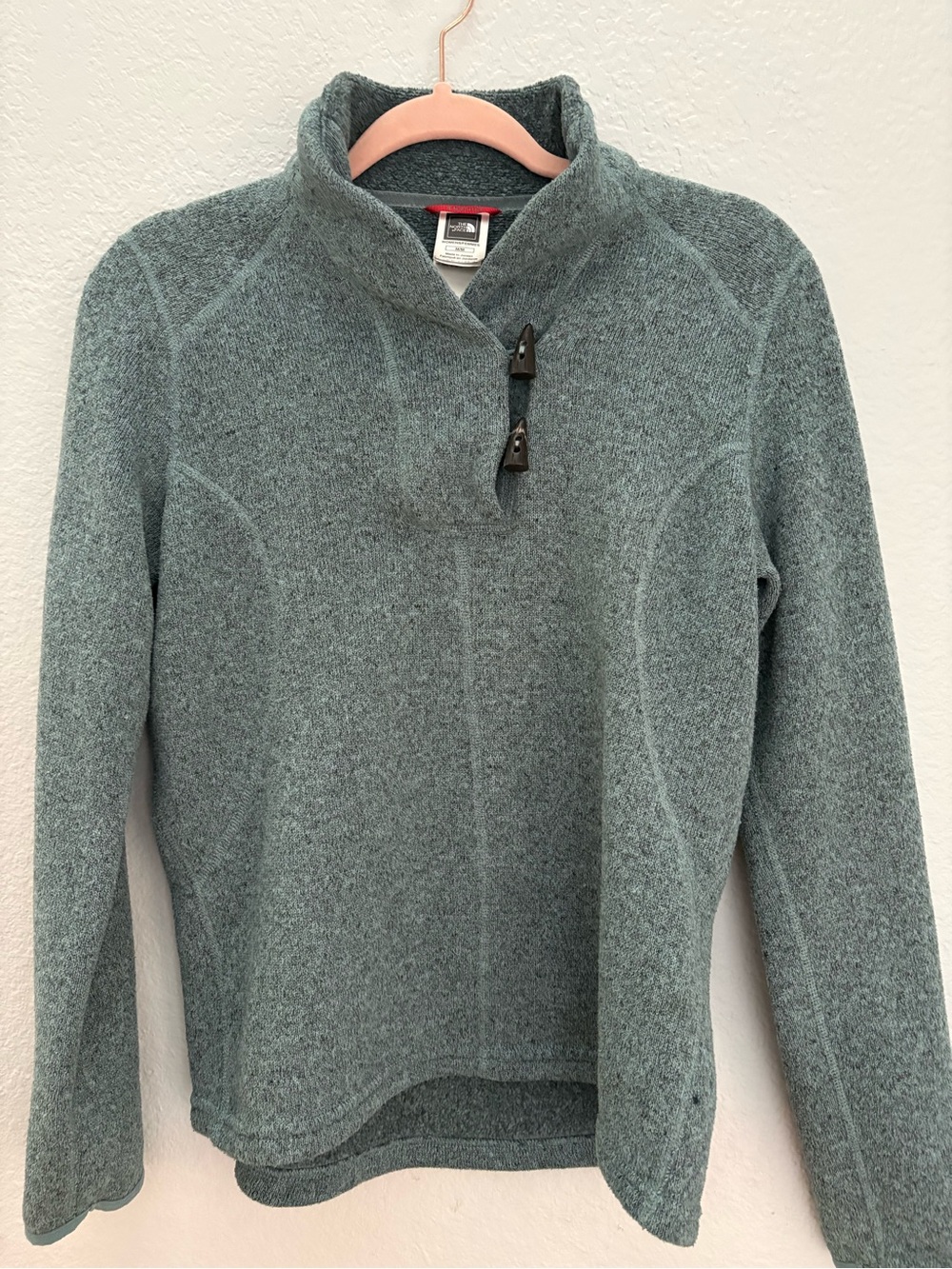 The North Face Women's Teal Heather Toggle Turtleneck Sweater